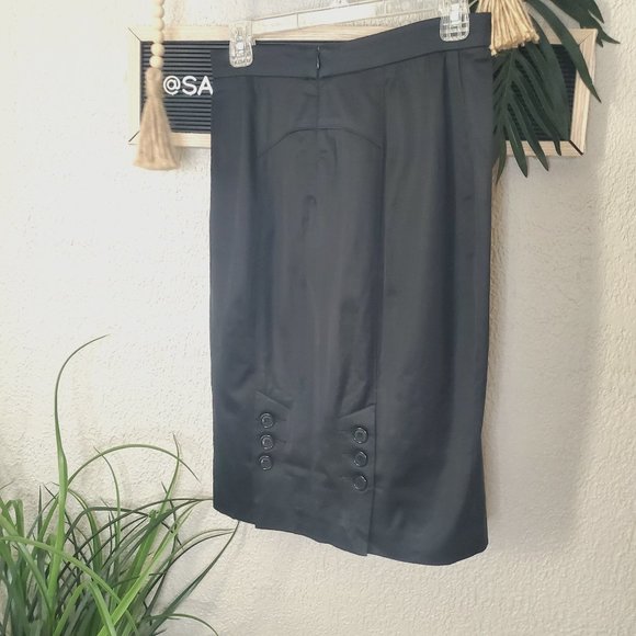 BeBe I Sexy Black Satin-y/Silk-y High Waist Pencil Skirt Button Detail S… - Picture 1 of 15